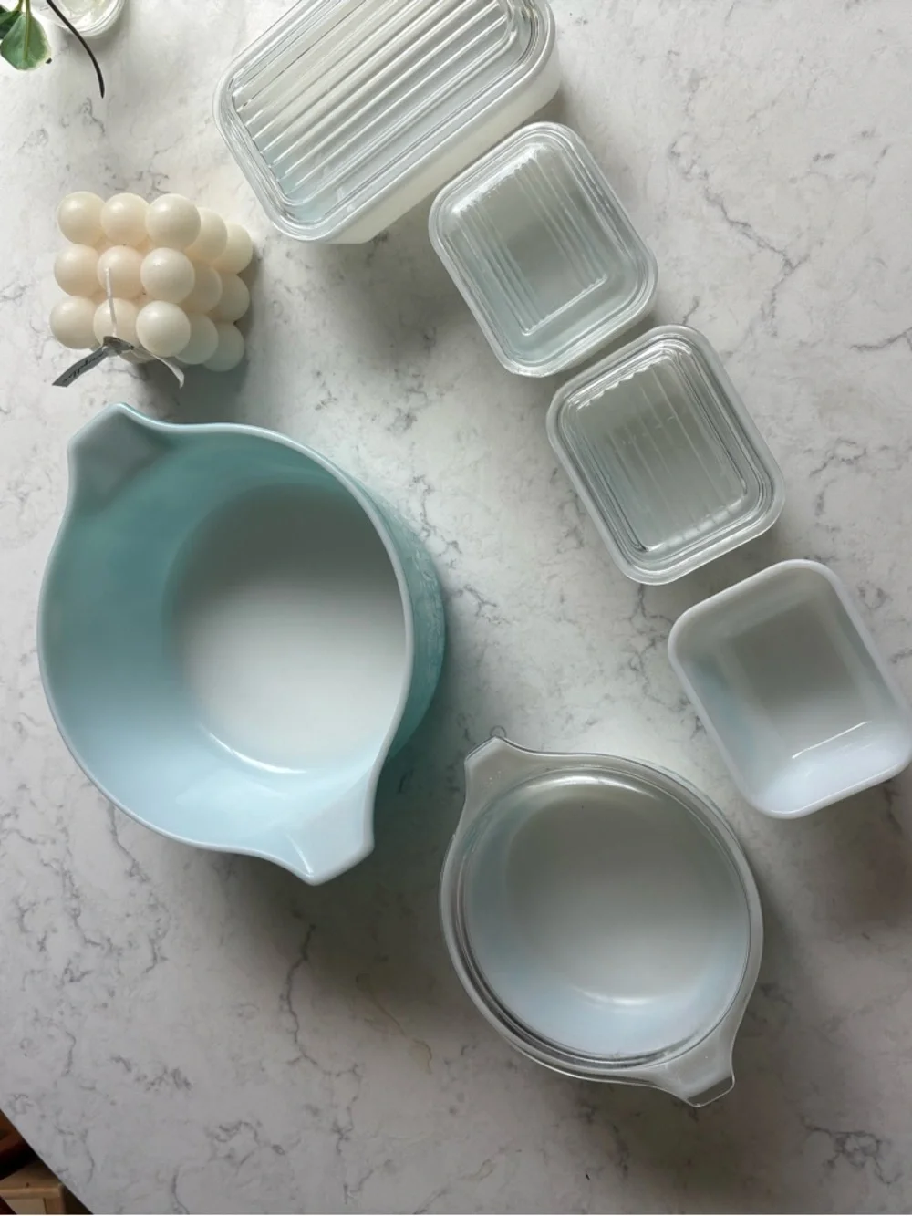 Pyrex Turquoise and White Butterprint Glass Storage Set 10 pcs 1958